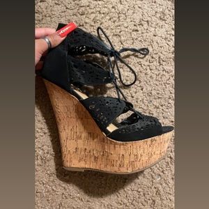 Black cork wedge heel